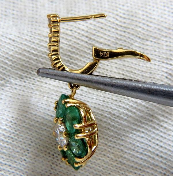 5.38ct Flora Cluster Natural emerald diamond dangle earrings 14kt gold Ref 12334