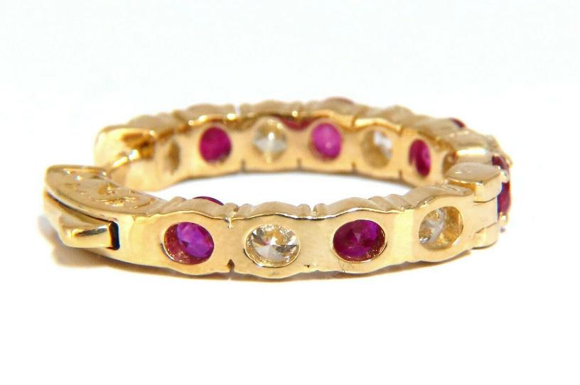 4.90ct Natural Ruby Diamonds Elongated Hoop Earrings 14kt Gold Ref 12335