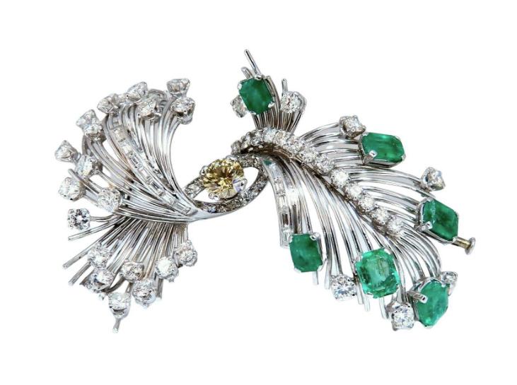 Platinum Estate Natural GIA Certified Fancy Diamond Emerald Pin Ref 12343