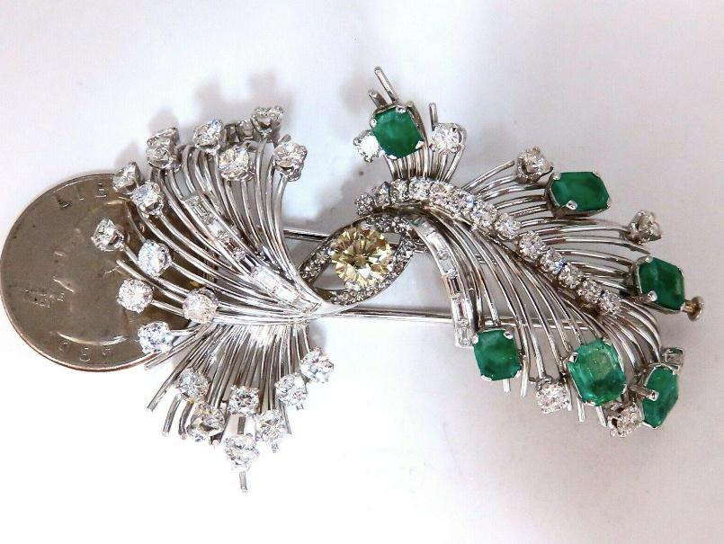 Platinum Estate Natural GIA Certified Fancy Diamond Emerald Pin Ref 12343