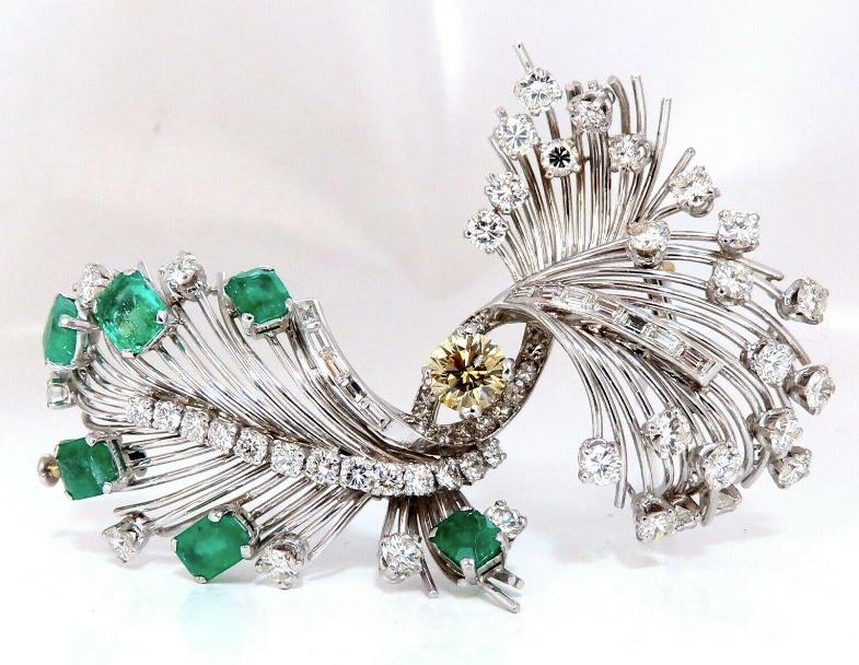 Platinum Estate Natural GIA Certified Fancy Diamond Emerald Pin Ref 12343