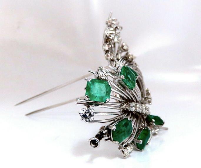 Platinum Estate Natural GIA Certified Fancy Diamond Emerald Pin Ref 12343