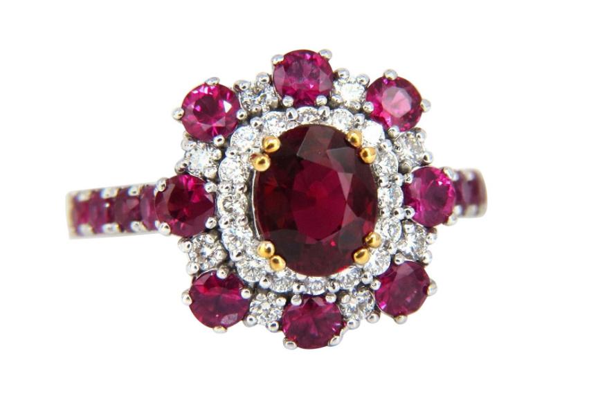 GIA Certified 2.92 Carat Natural Ruby Diamond Ring 14kt Cluster #12346