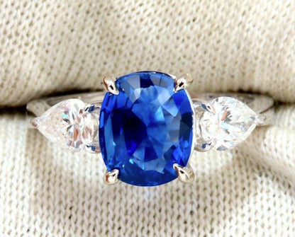 GIA Certified 2.94ct Natural No Heat Blue Sapphire Diamonds Ring 14kt #12347