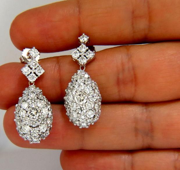 6.50ct. Natural Round Diamonds Dangle Pear Cocktail Earrings 14kt 12357
