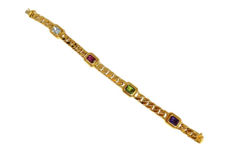 12ct Natural Aquamarine Amethyst Tourmaline Link Necklace 14kt Gold 12398