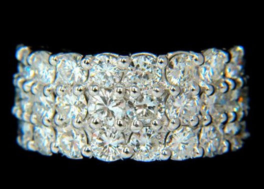 10.00ct Three Rowed, Sharing prong natural round diamonds eternity band