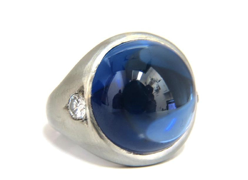 30.50ct Lab Sapphire diamonds mens ring vivid blue 14kt