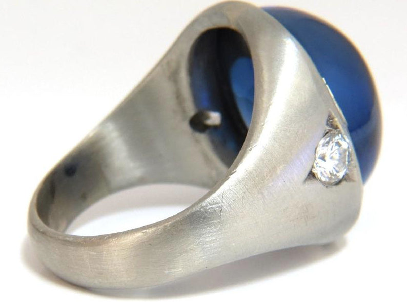 30.50ct Lab Sapphire diamonds mens ring vivid blue 14kt