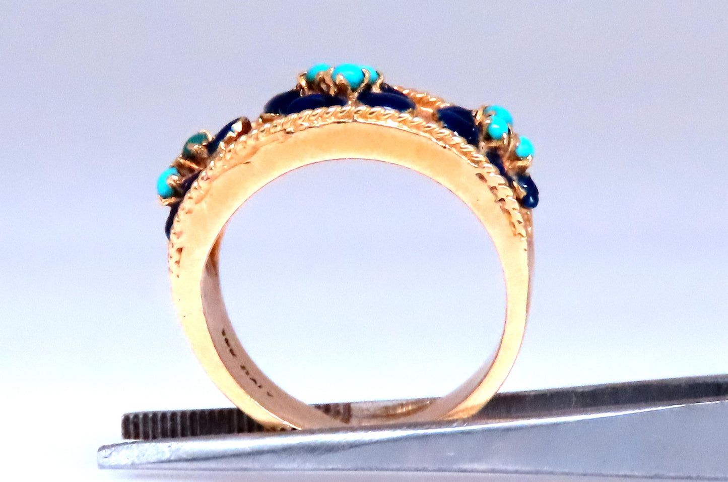 .50ct Natural Turquoise Blue Daisy Petal Vintage Ring 18kt Gold Ref 12300