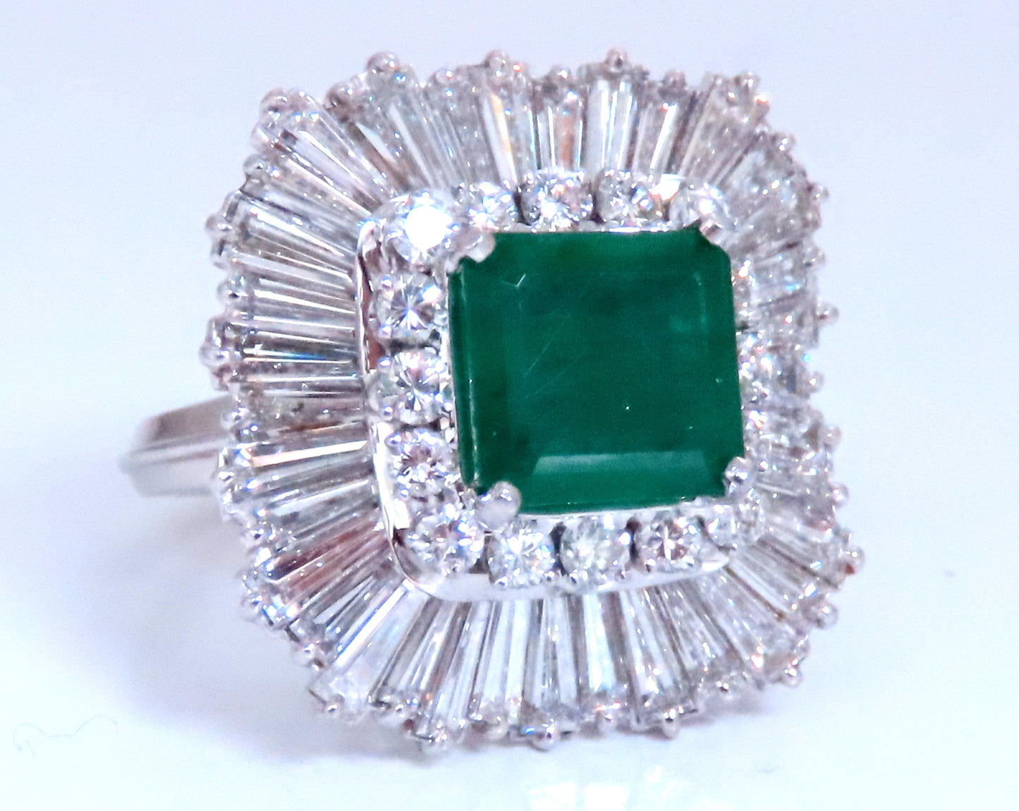 Natural Emerald Diamonds Classic Ballerina Cocktail Ring Platinum Ref 12294