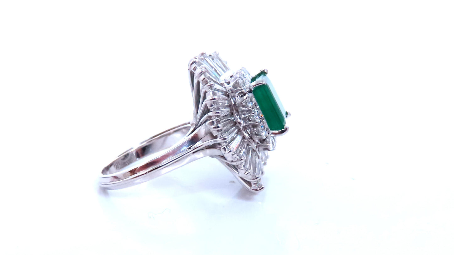 Natural Emerald Diamonds Classic Ballerina Cocktail Ring Platinum Ref 12294