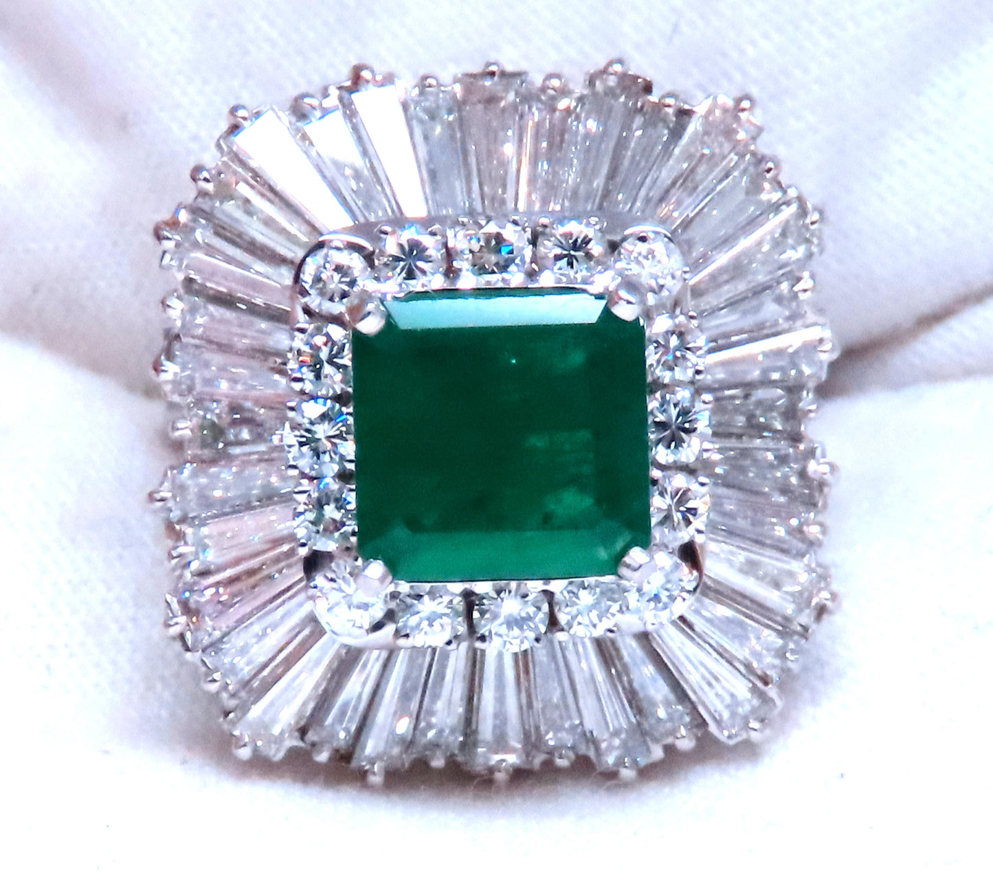 Natural Emerald Diamonds Classic Ballerina Cocktail Ring Platinum Ref 12294