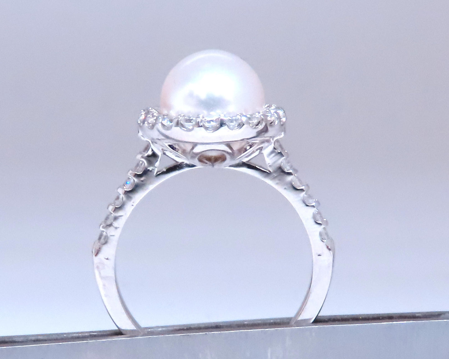 Natural 9mm South Sea Pearl Diamonds Ring .76ct 14kt Gold Ref 12293