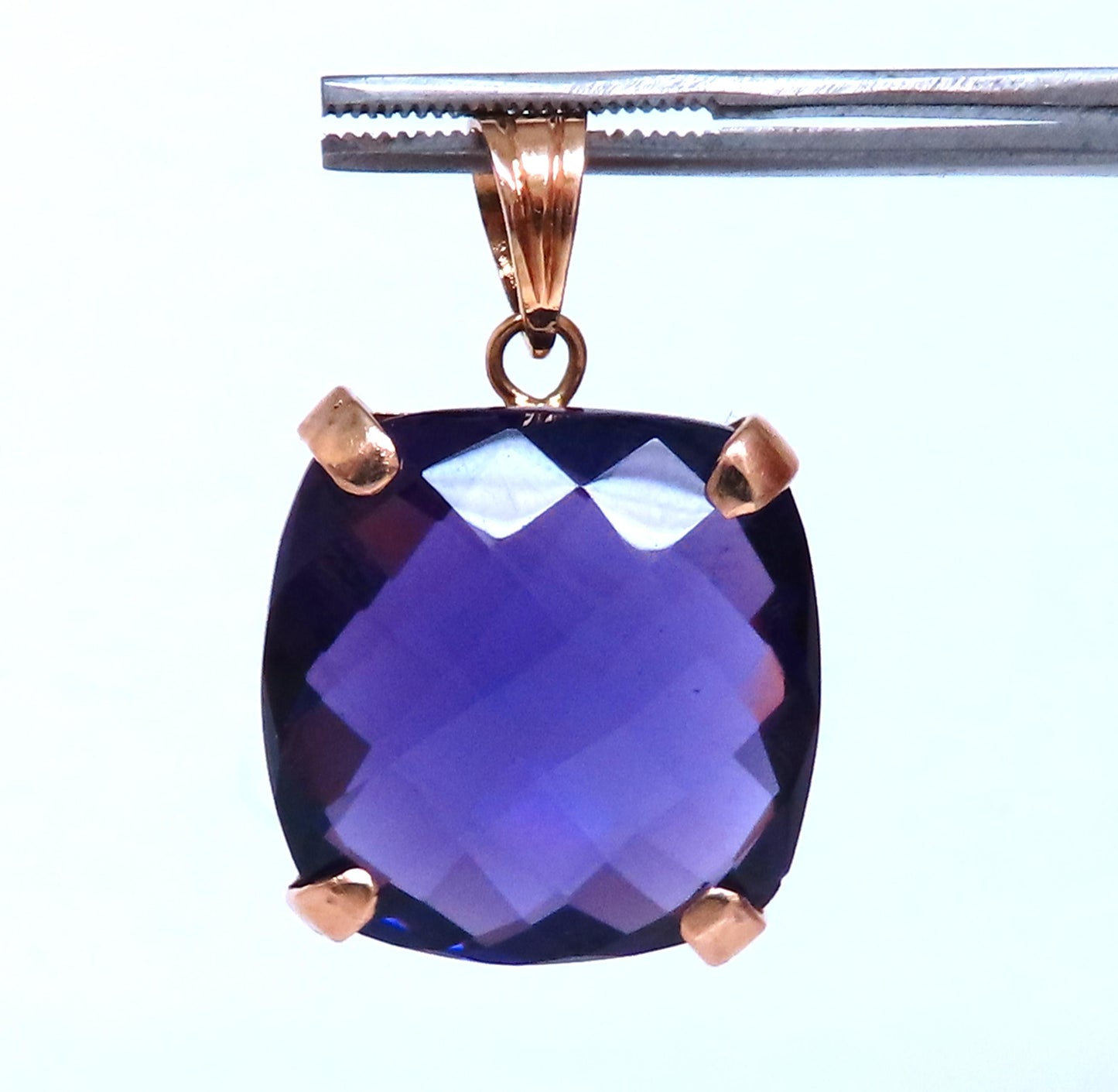 18.50ct Rose Cut Cushion Natural Amethyst Pendant 14kt Gold 12372