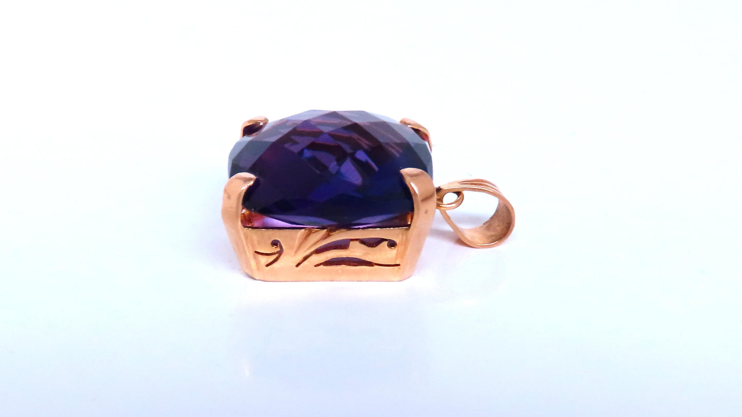 18.50ct Rose Cut Cushion Natural Amethyst Pendant 14kt Gold 12372