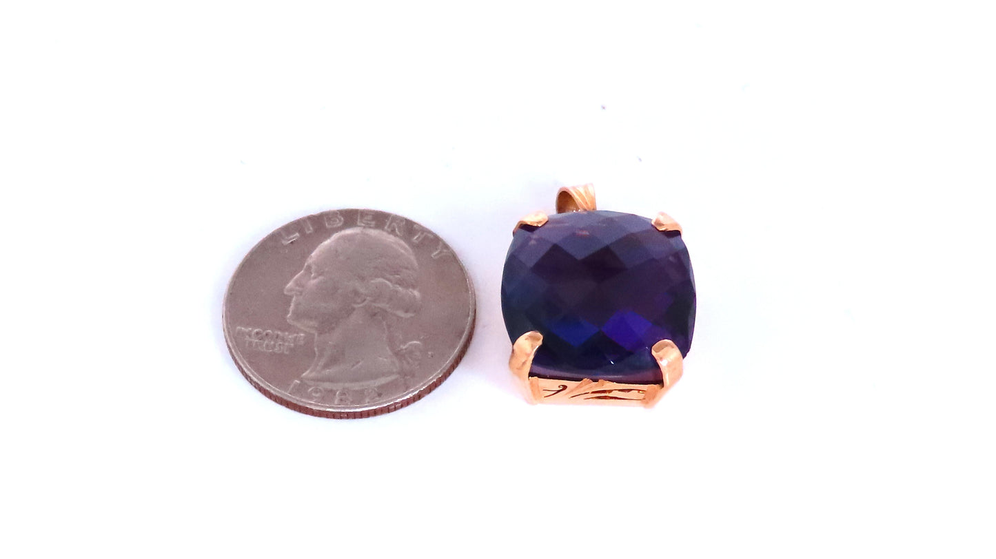 18.50ct Rose Cut Cushion Natural Amethyst Pendant 14kt Gold 12372