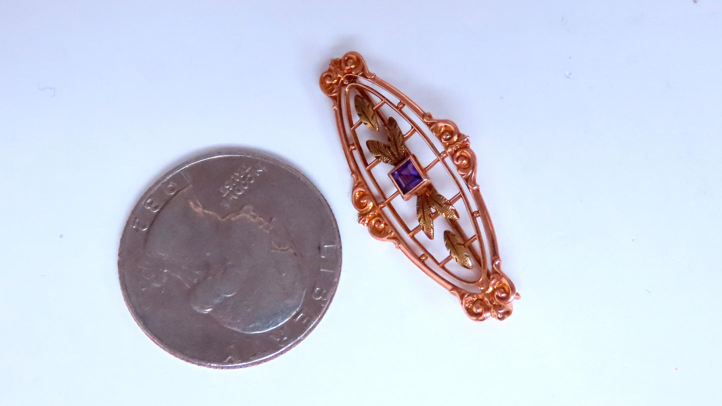 Natural Amethyst Neoclassical Brooch Pin 14kt Gold 12364