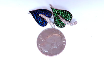 Natural Sapphire Green Tsavorite Spade Leaf Diamond Pin 14kt 12361