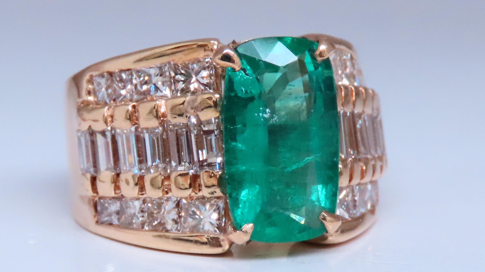 GIA Certified 3.01ct Natural Emerald Diamonds Ring 14kt Gold 12360