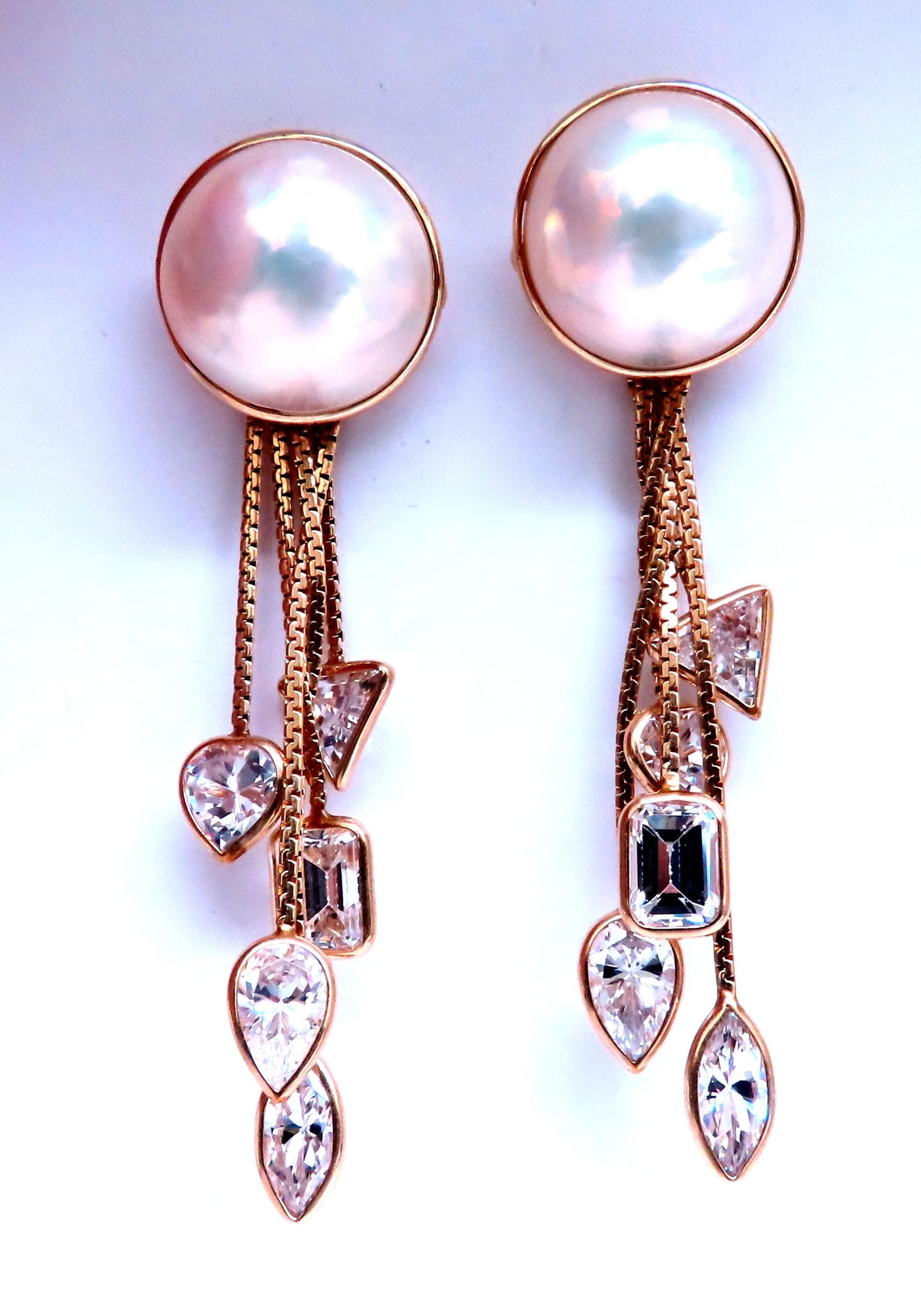 18mm Mabe Pearl Dangle CZ 14kt gold earrings Cosmopolitan Edit 12385