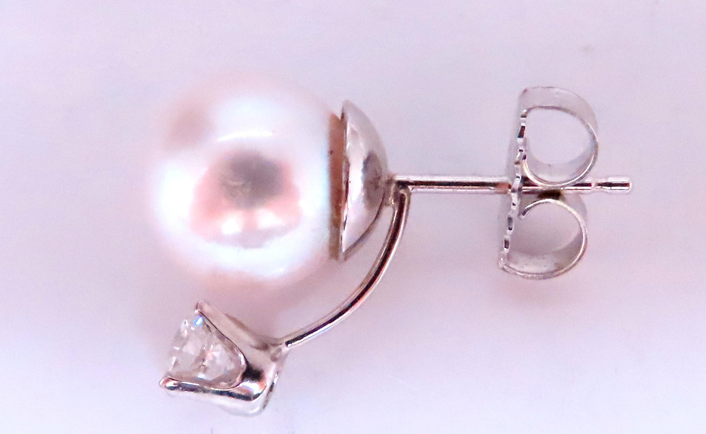 8mm Natural White South seas Pearl Diamond Stud Earrings 14kt Gold 12384