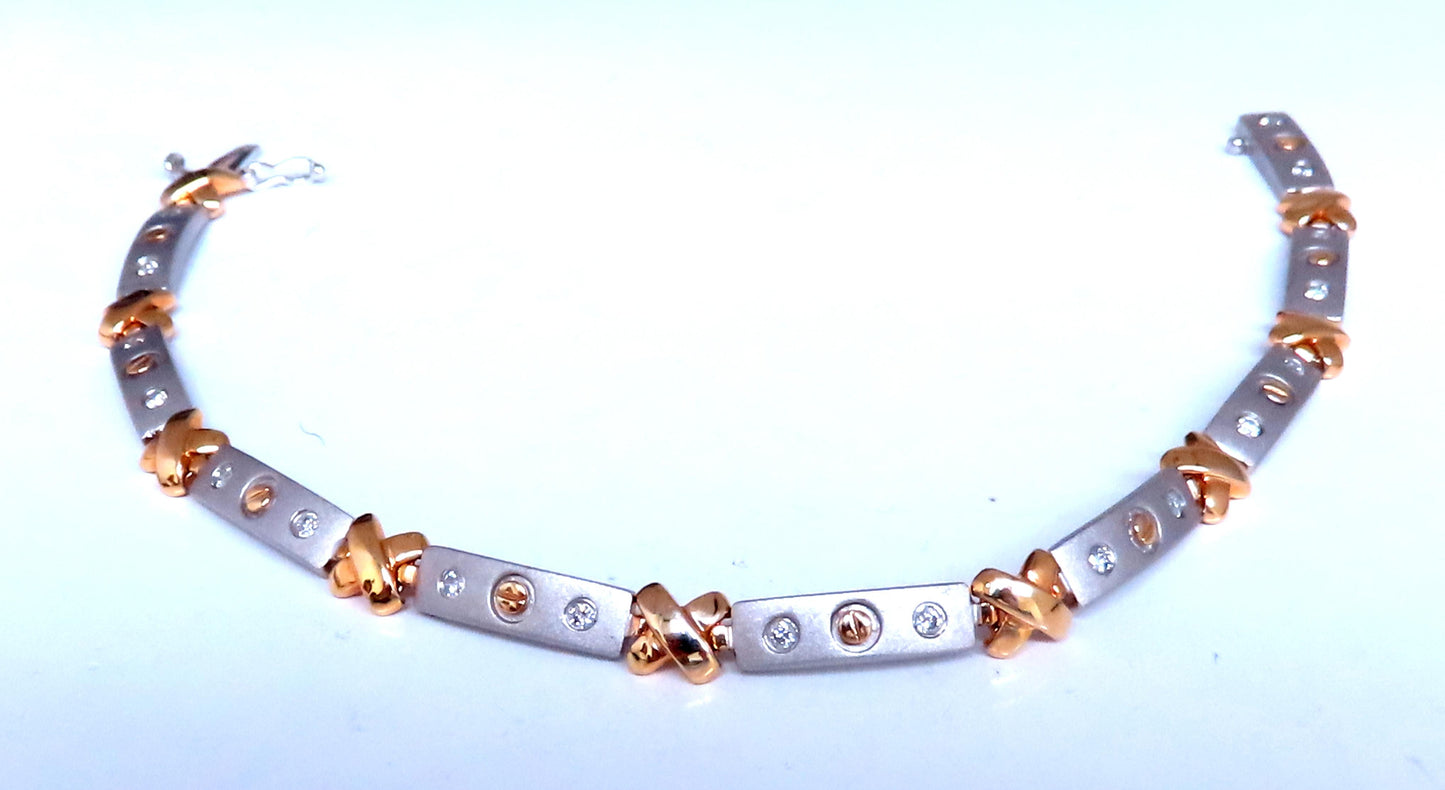 Natural Diamond Link Bracelet 14kt Gold Sandblast X 12388