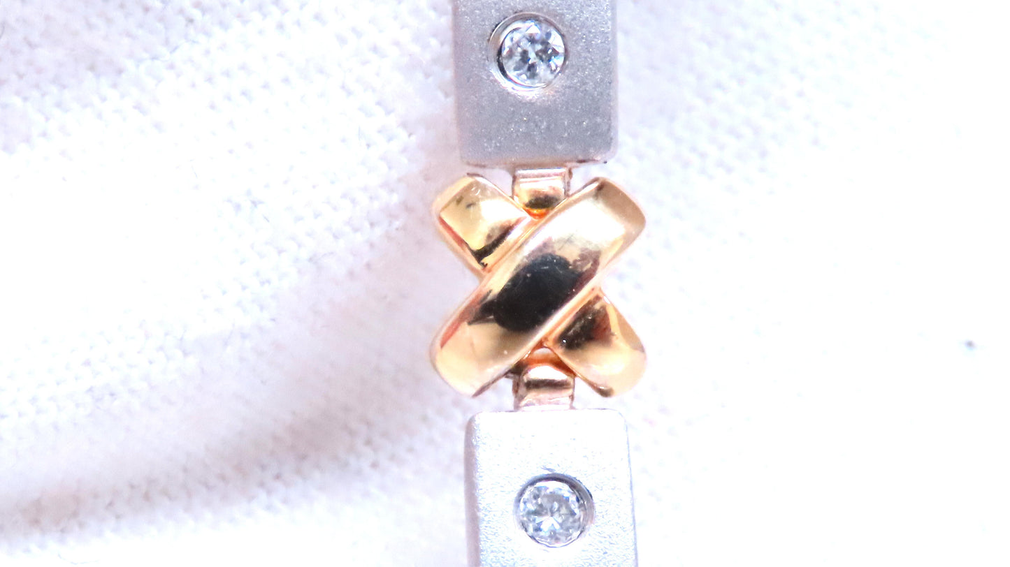 Natural Diamond Link Bracelet 14kt Gold Sandblast X 12388