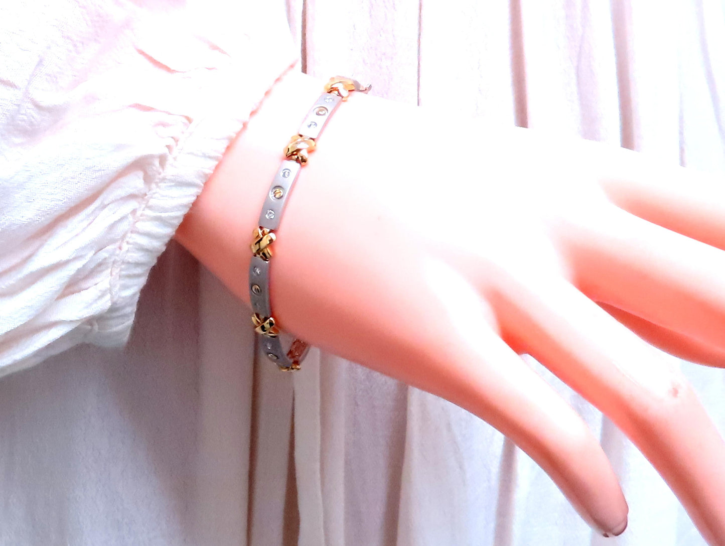Natural Diamond Link Bracelet 14kt Gold Sandblast X 12388