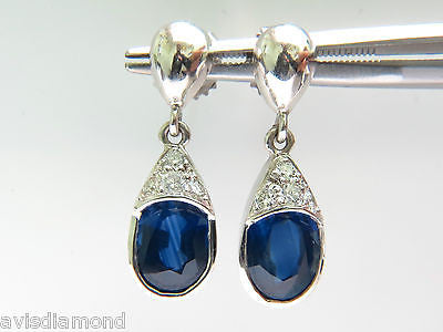 4.36CT NATURAL DIAMOND SAPPHIRE DANGLE EARRINGS 14KT