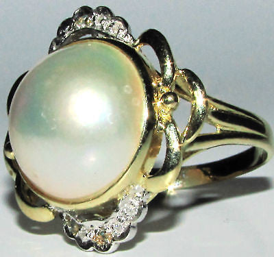 ESTATE DIAMONDS MABE PEARL COCKTAIL RING 14KT
