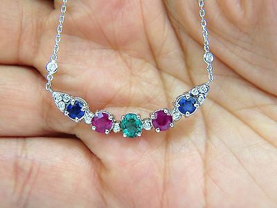 3.60CT NATURAL RUBY EMERALD SAPPHIRE DIAMONDS NECKLACE F/VS ARCH & BY YARD
