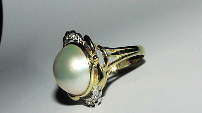 ESTATE DIAMONDS MABE PEARL COCKTAIL RING 14KT