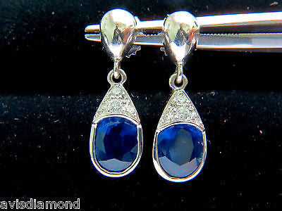 4.36CT NATURAL DIAMOND SAPPHIRE DANGLE EARRINGS 14KT