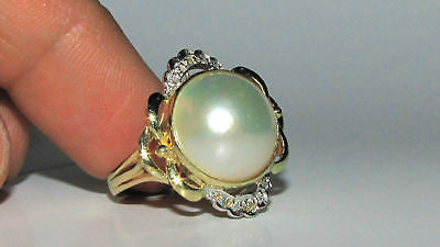 ESTATE DIAMONDS MABE PEARL COCKTAIL RING 14KT