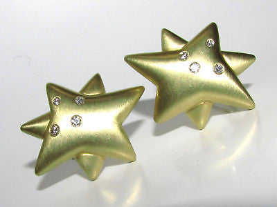UNKOWN DESIGNER 18KT .50CT DIAMONDS STAR CLIP EARRINGS HEAVY