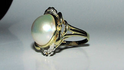 ESTATE DIAMONDS MABE PEARL COCKTAIL RING 14KT