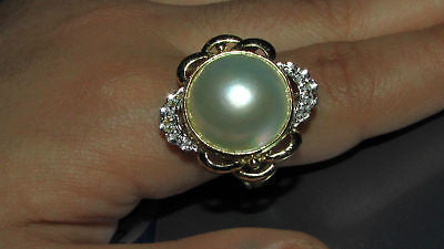 ESTATE DIAMONDS MABE PEARL COCKTAIL RING 14KT