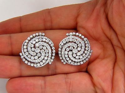 4.25CT SPIRAL KALEIDOSCOPE CIRCULAR ROTARY TWIST 18KT DIAMONDS EARRINGS