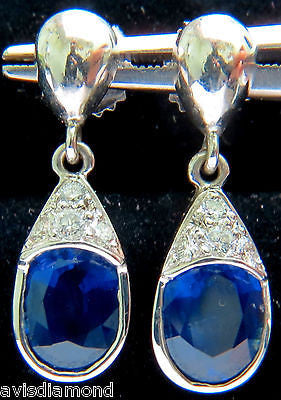 4.36CT NATURAL DIAMOND SAPPHIRE DANGLE EARRINGS 14KT