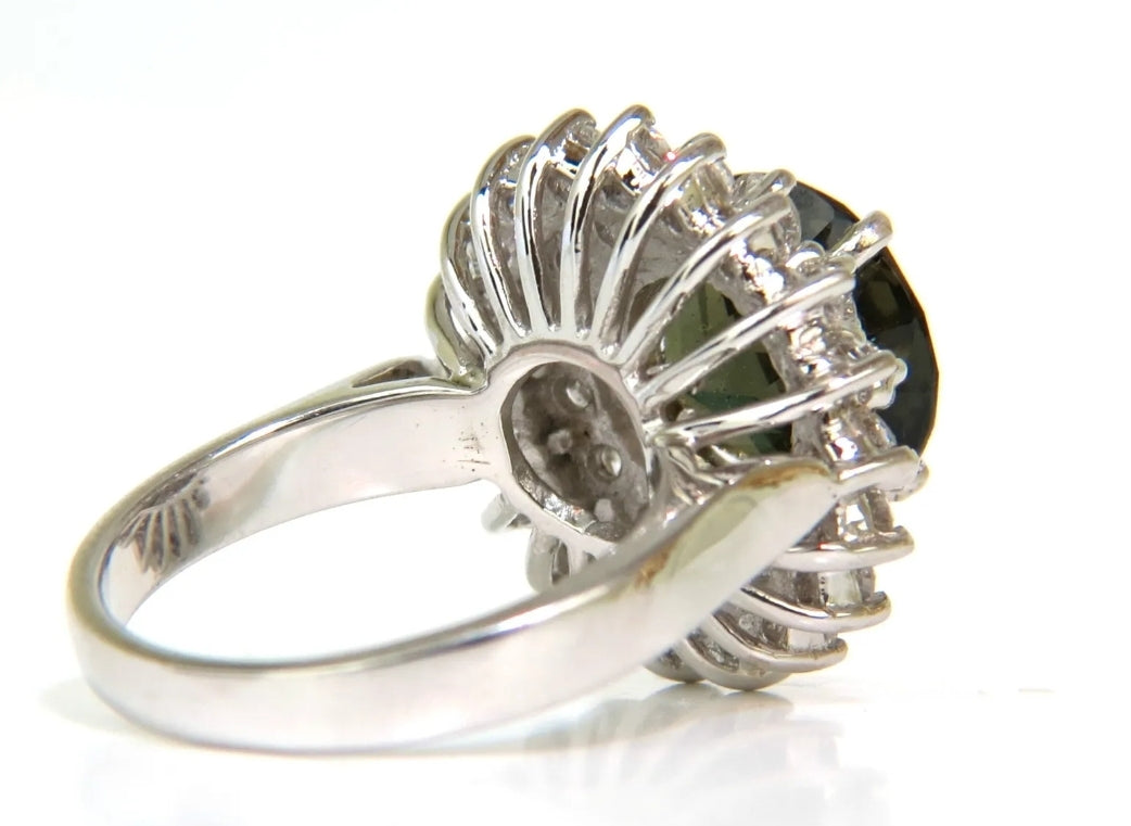 GIA Certified 9.19ct Green Kornerupine Diamond ring