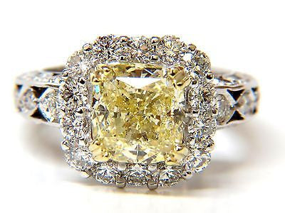 GIA 5.52CT CUSHION NATURAL FANCY YELLOW DIAMOND CLUSTER HALO RING VVS1