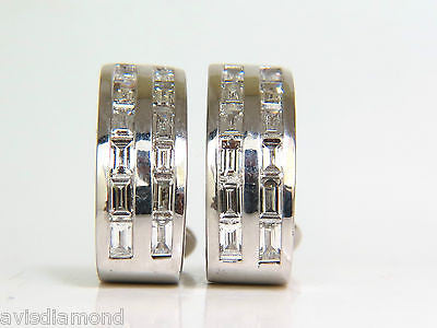 2.00CT BAGUETTE TWO ROWS DIAMOND SEMI HOOP CLIP EARRINGS 14KT