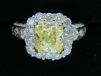 GIA 5.52CT CUSHION NATURAL FANCY YELLOW DIAMOND CLUSTER HALO RING VVS1
