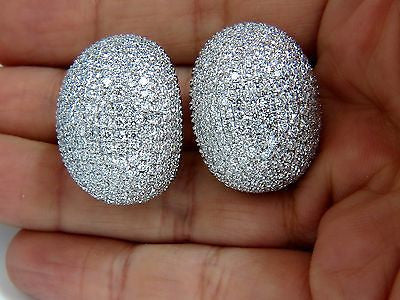 10.02CT 18KT RAISED PUFF DOMED DIAMOND CLUSTER EARRINGS F/VS BEAD SET