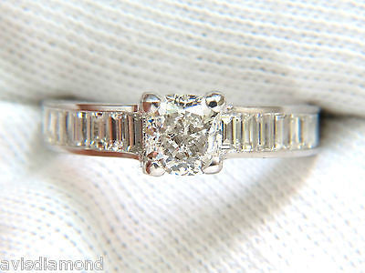 GIA 2.41CT F/VS CUSHION BRILLIANT DIAMOND BAGUETTE PLATINUM RING