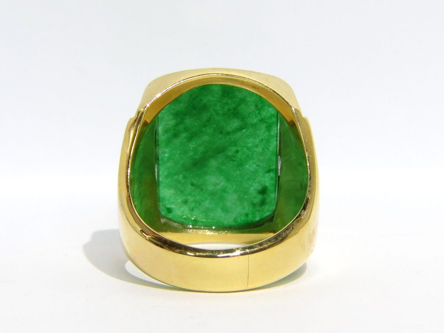 NATURAL 5.00CT JADE MENS RING 14KT YELLOW GOLD