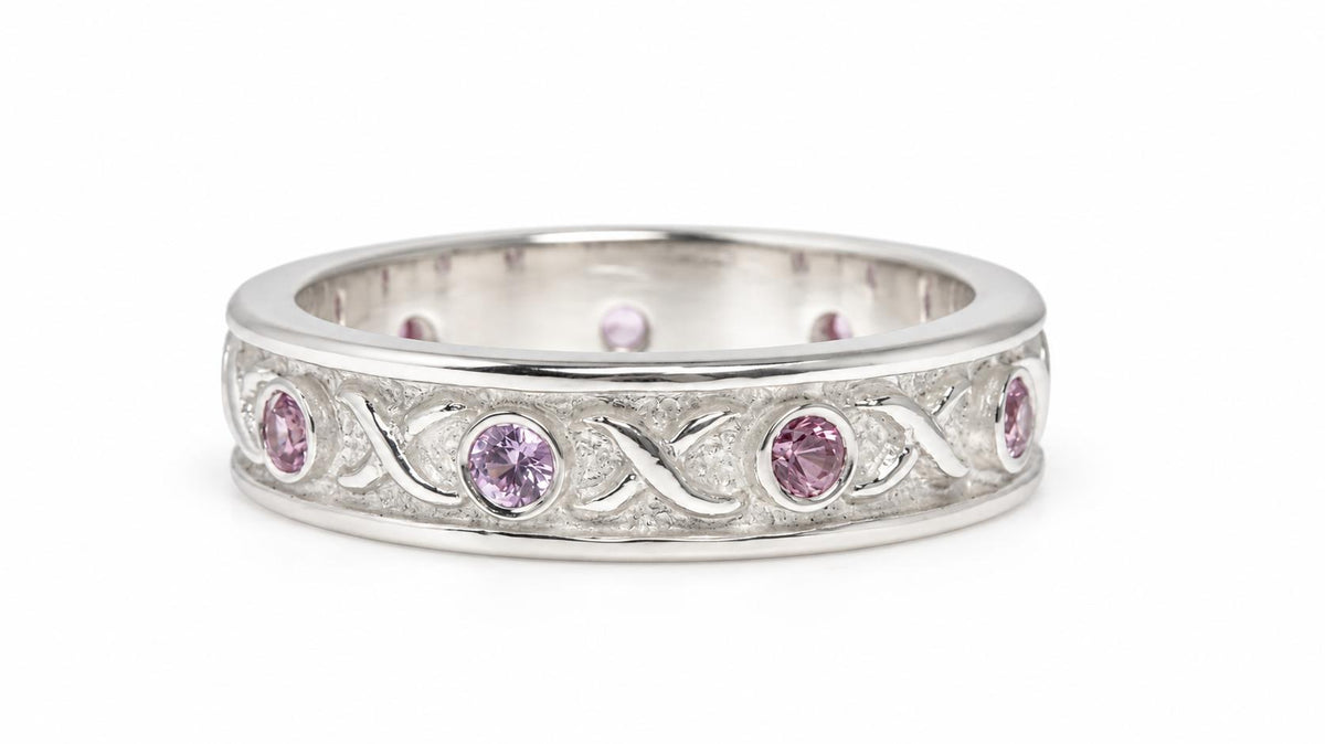 Natural .75ct Brilliant Pink Sapphires Eternity Band Sterling Silver 95561