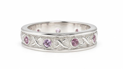 Natural .75ct Brilliant Pink Sapphires Eternity Band Sterling Silver 95561