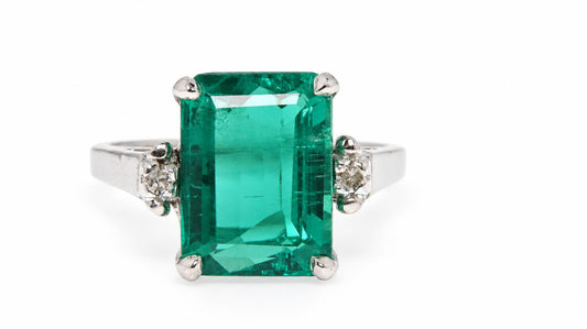 Vivid Green Lab Created 3.52ct Emerald diamond Ring 14kt. gold 95575